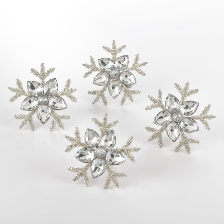 SARO LIFESTYLE SARO NR136.S Collection Snowflake Design Napkin Ring  Silver - Set of 4 NR136.S